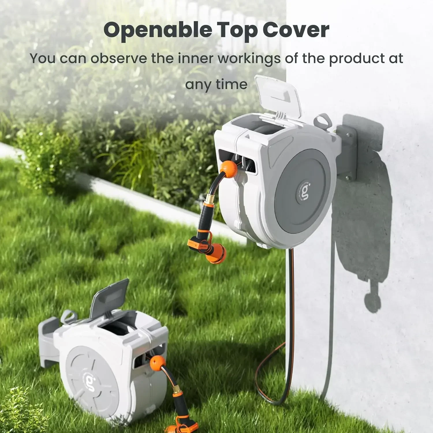 

[XMSJ]Retractable Hose Reel 1/2" x 65 ft Heavy Duty Water Hose Reel, Swivel Bracket, Any Length Lock, with 9-Function Sprayer No
