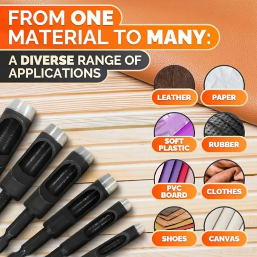 Leather Hole Punch Tool Set with 6 Pcs Drill Bits in Sizes 3 16 1 4 5 16 3 8 7 16 1 2 HighPrecision Leather Punch Tool for Craf