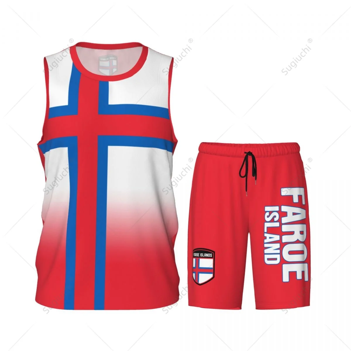 Men Faroe Islands Flag Basketball Jersey Set Mesh Shirt & Pants Sleeveless Exclusive Team-up Custom Name Nunber Unisex