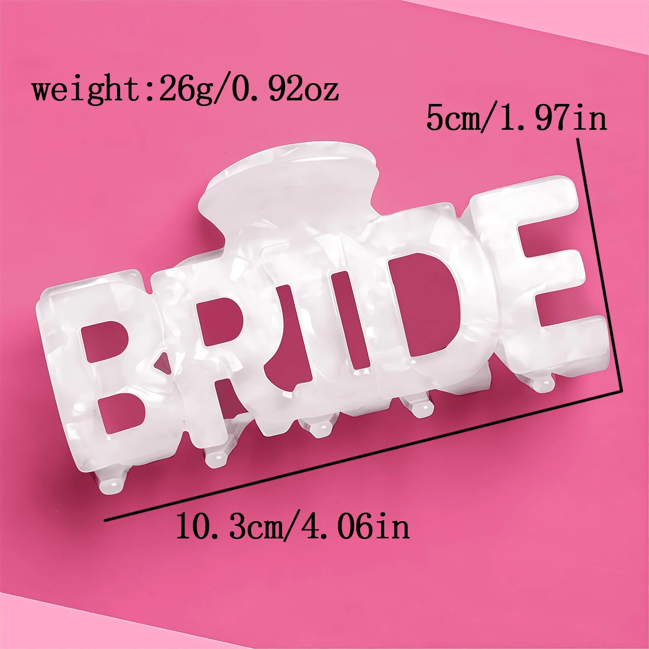 

White Marble Acrylic Bride Hair Claw Clip For Women Wedding Bachelorette Party Accessory