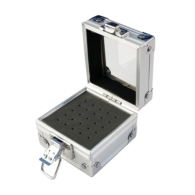 

A43T 25 Holes Nail Drill Grinding Bit Holder Box Display Storage Container Nail Polishing Head Stand Metal Organizer Case