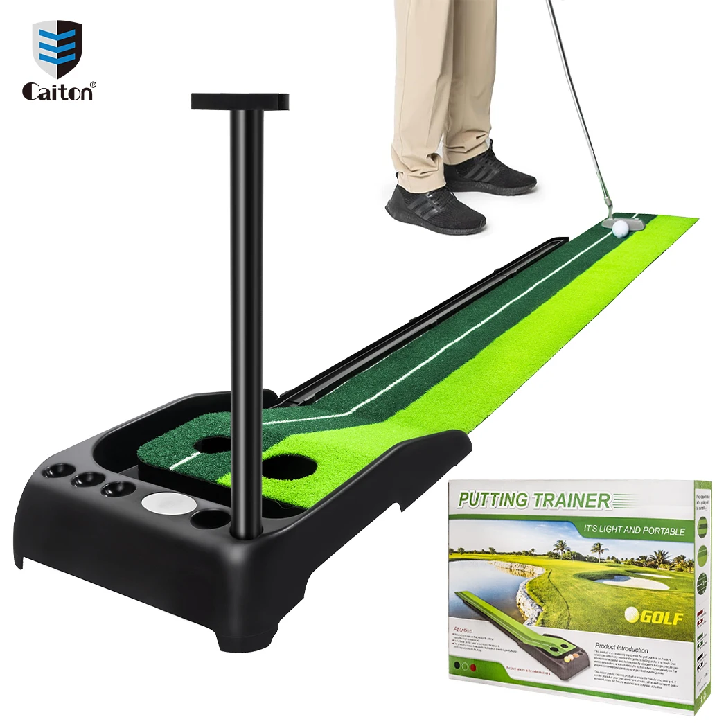 Caiton 9FT Golf Putting Mat with Ball Return, Black/Brown, Indoor/Outdoor, Ideal for Home, Office, Backyard, Golf Gift