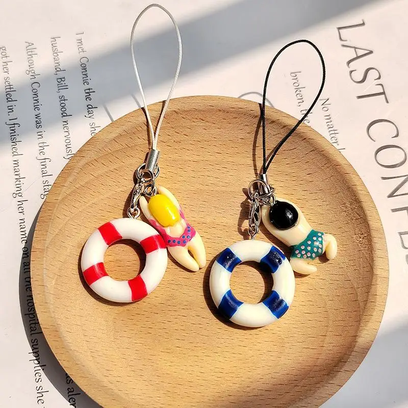 Cartoon Mini Summer Swim Ring Phone Chain Cute Resin Phone Lanyard Keyring Camera Pendant New Lovely Hanging Decoration