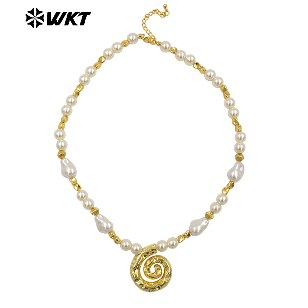 WT-JN289 New Coming Brass And Artificial Pearl Beads With Snail Shape Necklace  For Women Anniversary Gifts