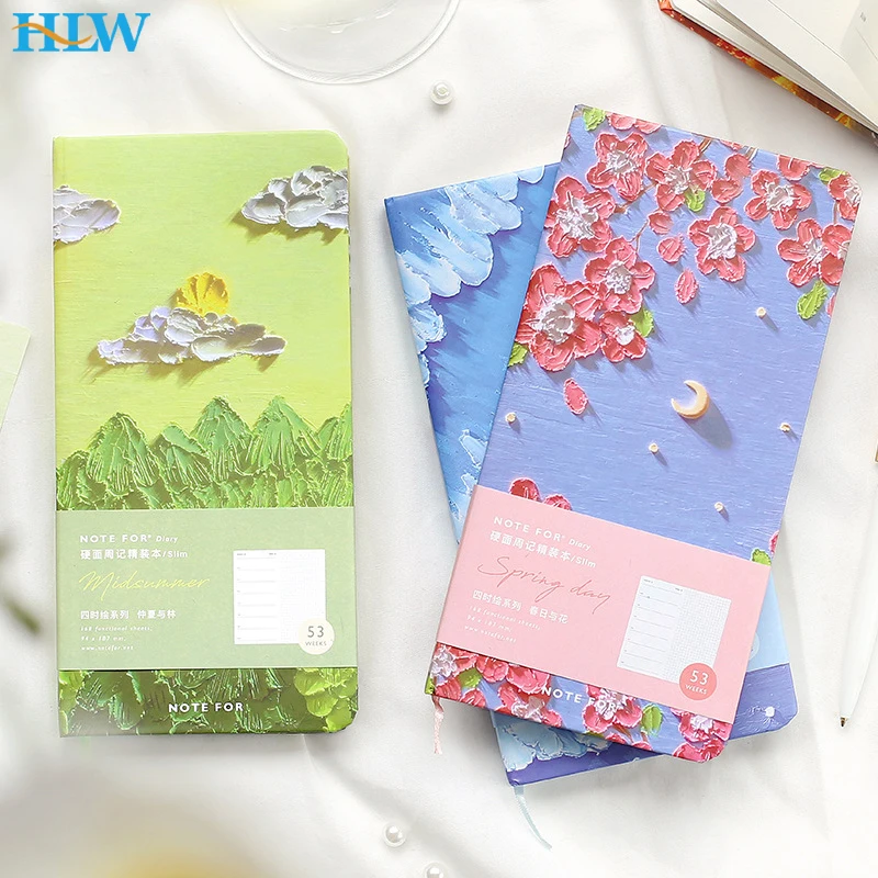 Oil Painting Pattern Notebook Agenda Schedule Daily Monthly Journal Book Portable Record Diary Planner Notepad School Office