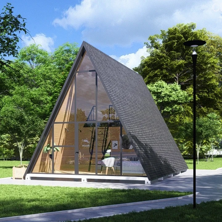 Prefab A-Frame House Triangle Cabin Modern Modular Wooden Home Luxury Tiny Villa for Backyard Guest Room and Holiday Park