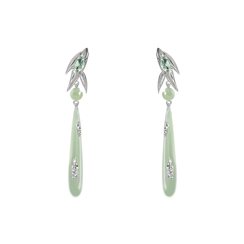 MASW Original Design Spring Summer Style Fresh Sense Bamboo Shape Green Drop Earrings For Women Girl Gift Trend Jewelry