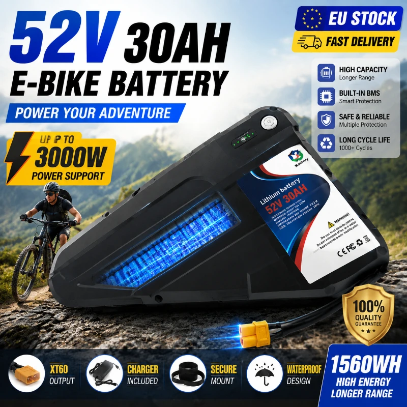 Batteria agli ioni di litio ad alte prestazioni 48V 52V 20AH 30AH 40AH per e-bike, bicicletta elettrica, motore 500W 750W 1000W 1500W 2000W 3000W, batteria ricaricabile a lunga durata, ricambio,