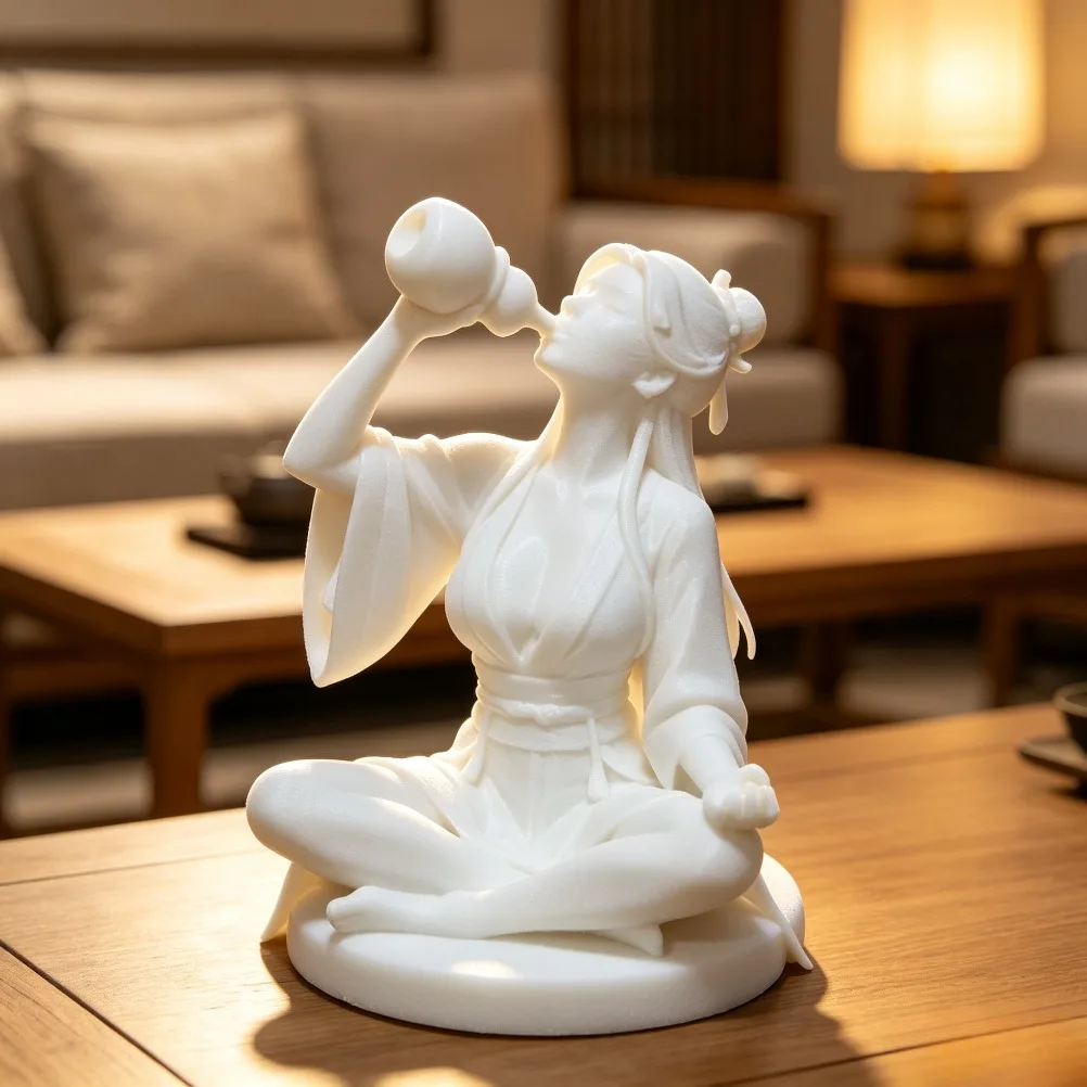 Hanfu Wine Immortal Figurine Cross-legged Ancient Chinese Lady Statue Unpainted White Model DIY Painting Desktop Ornament Gift