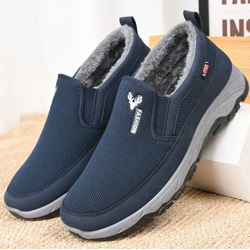 Men Tennis Shoes Warm Breathable Soft Bottom Non -Slip Casual Shoes Plus Velvet Comfort Slip-On Walking Winter Vulcanized Shoes