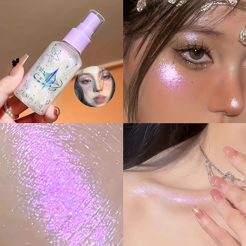 Langdurige glitterspray - Glinsterende lichaamsspray, verheldert uw huidcosmetica, markeerstiftlotionmake-up voor lichaam, gezicht, haar, nek
