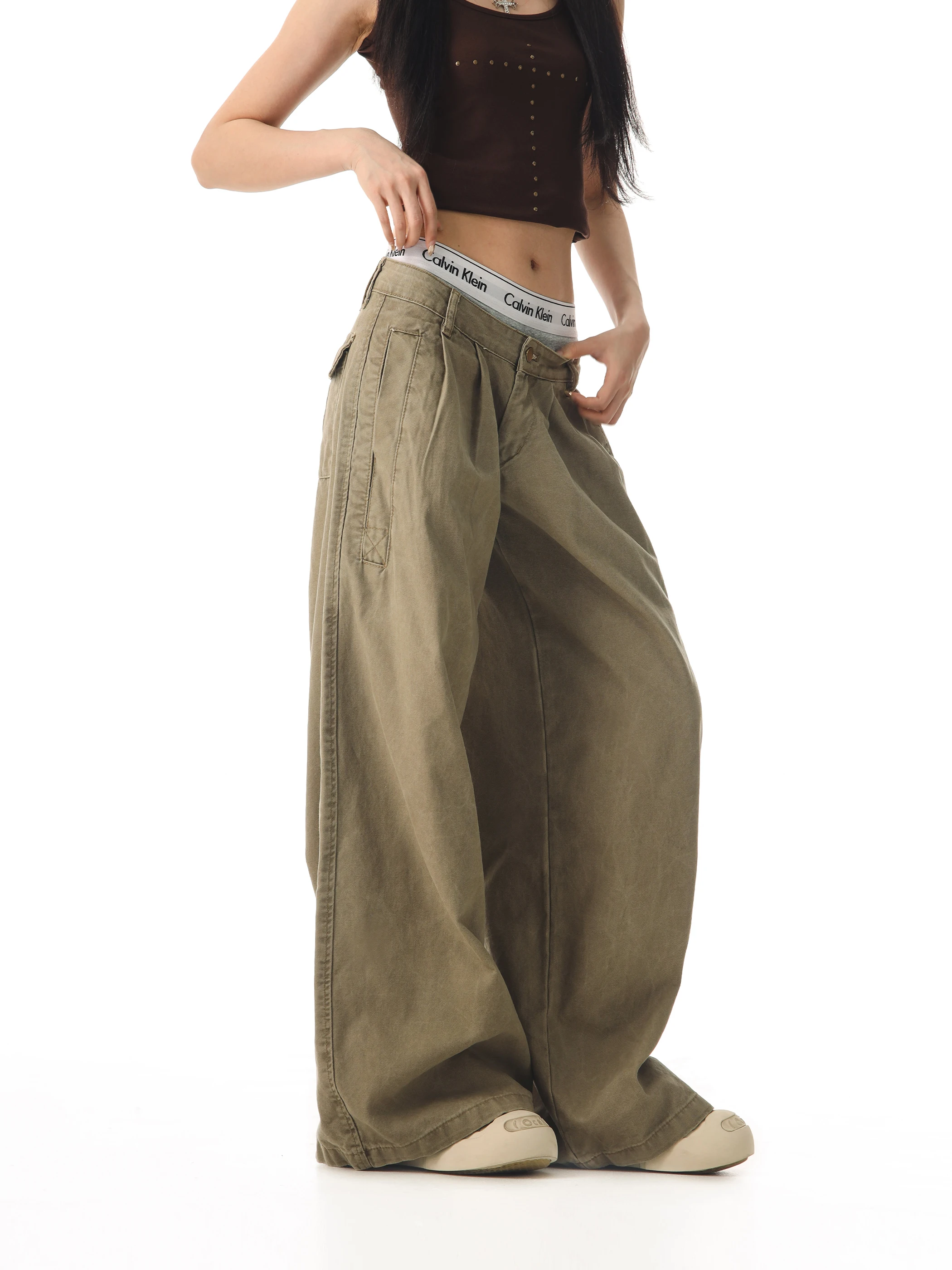 

Повседневные широкие брюки в пол для женщин, свободные универсальные рабочие брюки, простые, удобные, дышащие, хлопковые, прямого кроя