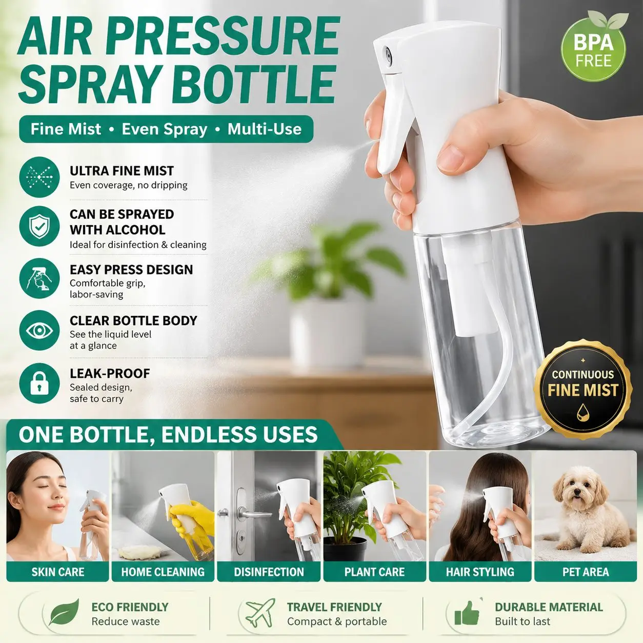 High Pressure Continuous Spray Bottle Hair Care Makeup Water Replenishing Spray Bottle Separate Bottle Press Mist Spray Bottle