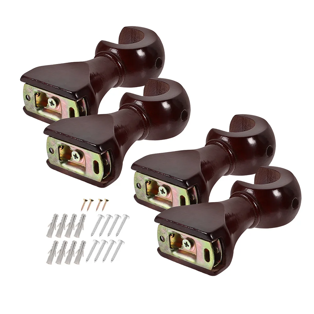

4Pcs Curtain Rod Accessories Wooden Support Brackets Wall Mounted for Roman Shades and Tracks Sturdy Window Hardware Dark Red