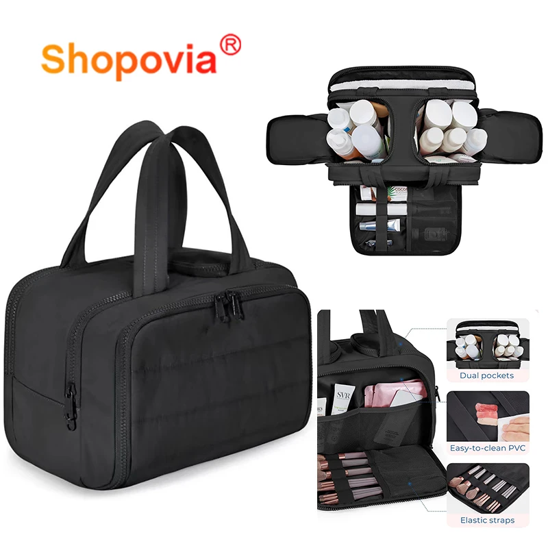 

Multi-Functional 4-in-1 Puffy Women's Toiletry Bag Waterproof Makeup Bag Dry Wet Seperation Large Capacity Travel Toiletry Bag