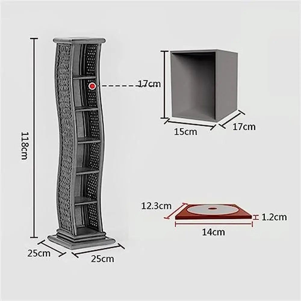 CD Record Storage Rack 6-Tier Handmade Woven Floor Standing Display Holder