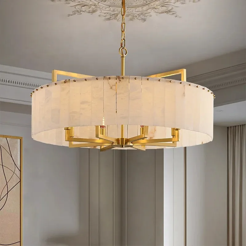 Modern living room pendant light luxury circular simple new style all copper high-end atmospheric marble restaurant new Chinese