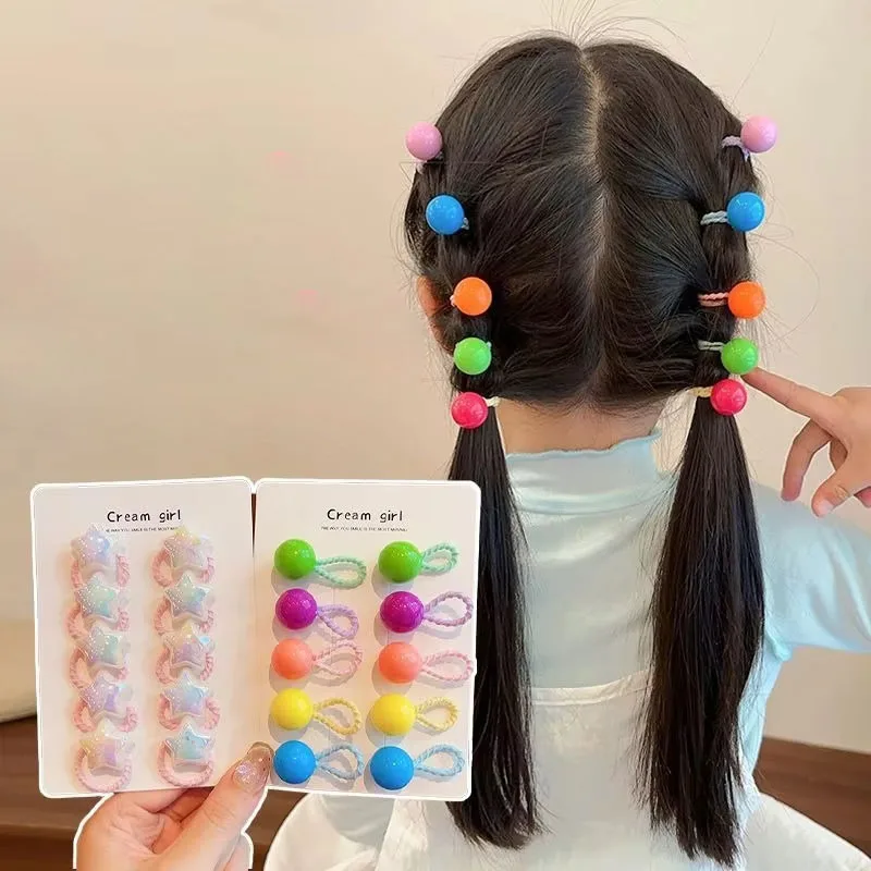 

10 шт./компл., модные милые ленты для волос для девочек, резинки для волос с мультяшным сердечком и жемчугом, эластичная резинка для малышей, детские веревки для волос, головные уборы