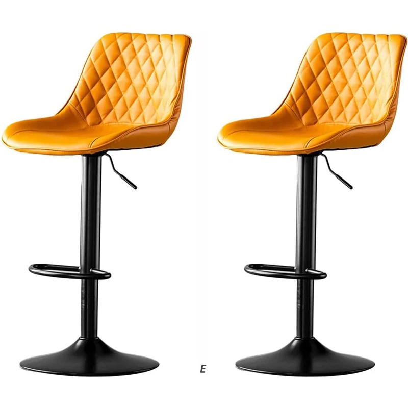 モダンなバーチェア-キッチン朝食バースツール-カウンター-アームレス-ブラックメタルベース-puレザー-イエローバースツールチェア