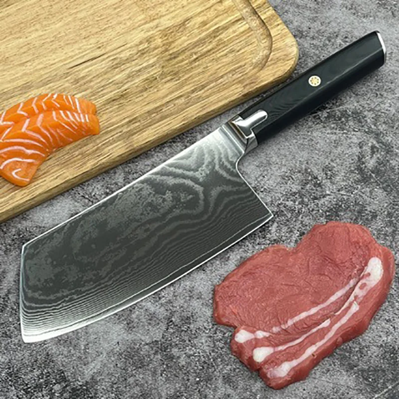 

Нож для нарезки овощей и мяса, кухонный резец из дамасской стали с рукояткой G10, лезвие 67 слоев, 10Cr15MoV