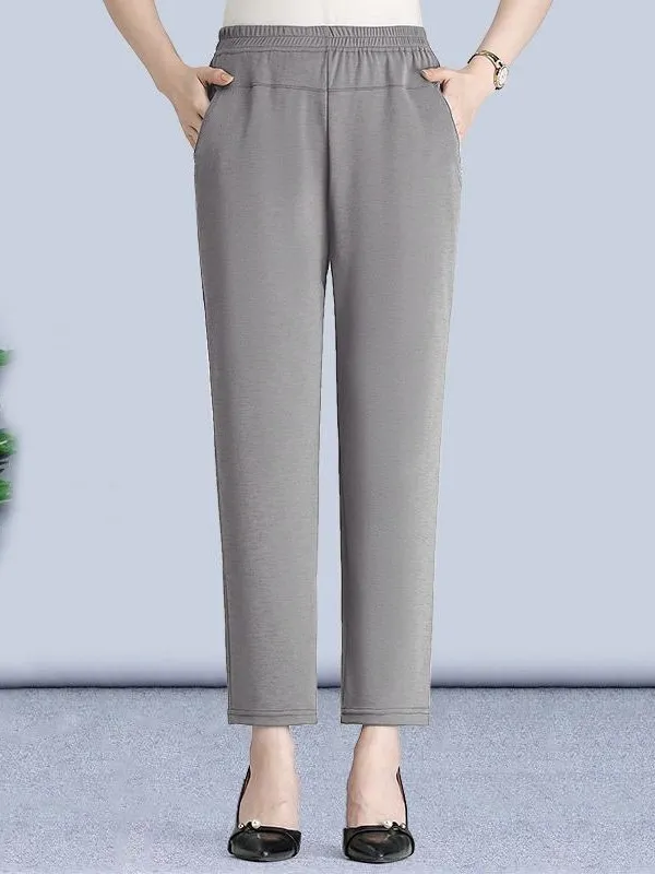 الصيف رقيقة الحرير الجليد أمي السراويل فضفاضة مستقيم الساق عالية الخصر تسع نقاط السراويل لمنتصف العمر و ly النساء لباس غير رسمي