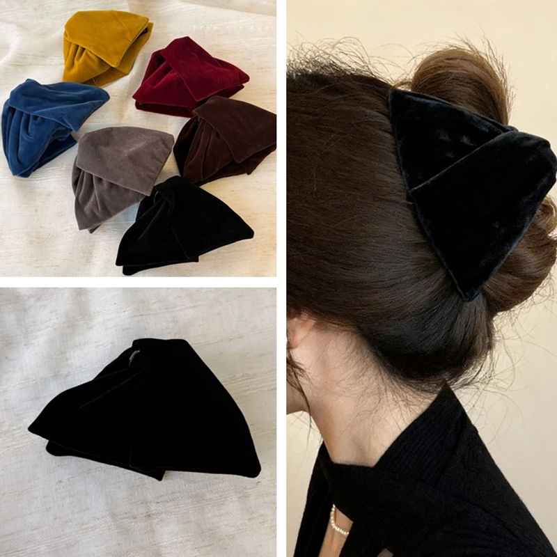 

Простой бархатный коготь в виде ракушки во французском стиле для женщин и девочек, темпераментный зажим в виде акулы на затылке, милый элегантный зажим для волос, аксессуары