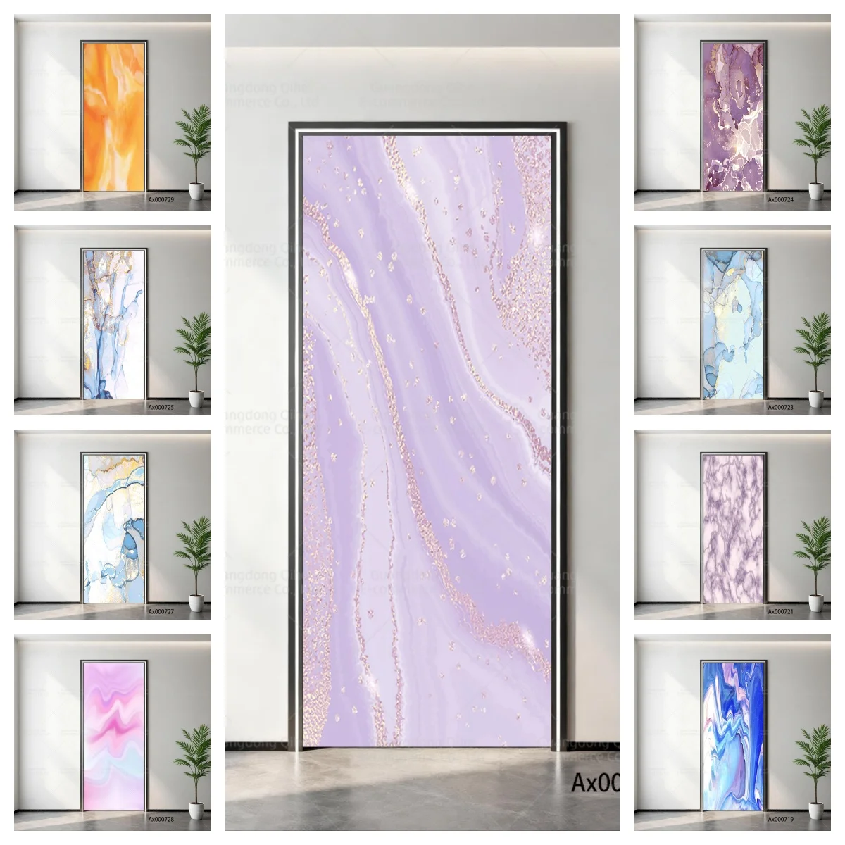 

Marble Texture Vibrant Colorful Fluid Door Decor Sticker Removable Decals for Bedroom Art Mural Self-adhesive Wrap Stickers