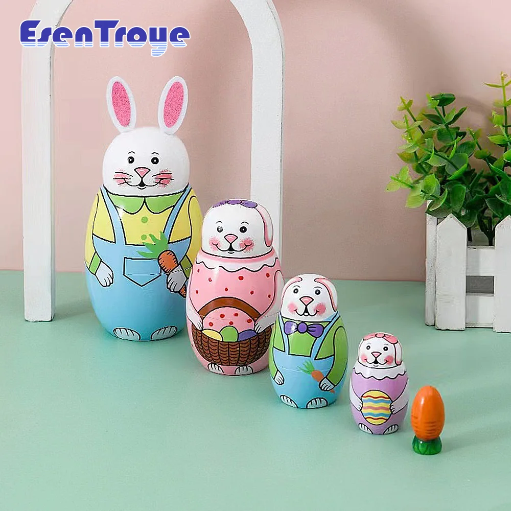 

1 Set Of Russian Nesting Dolls Easter Bunny Cartoon Pattern Five Layer Chick Set Wooden Crafts Children's Day Gifts Gift Toys