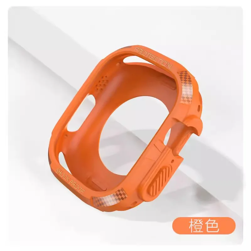 حافظة من البولي يوريثان لساعة أبل الترا 49 مللي متر غطاء ممتص للصدمات من السيليكون لساعة أبل الترا 2 49 مللي متر ملحقات ألياف الكربون