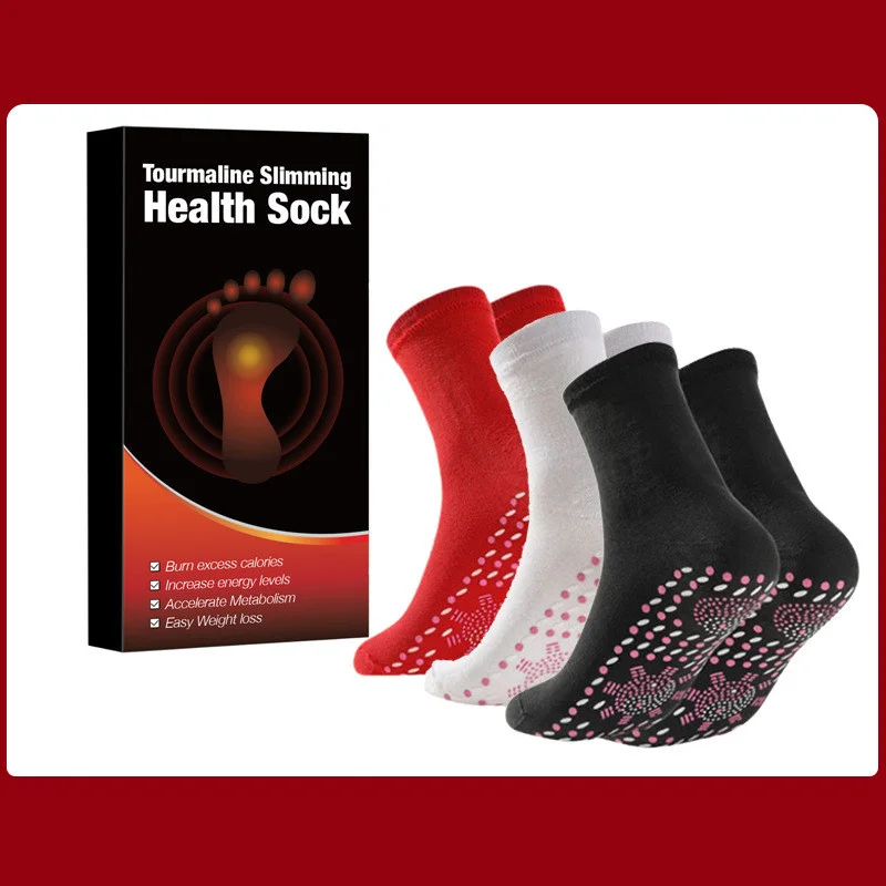 3Pairs Tourmaline Slimming Health Sock Winter Elastic Thermal Self-Heating Sock Magnetic Therapy Winter Warmth Supplies