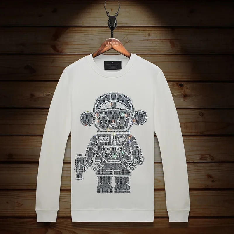 2023 Men Hoodies Sweatshirts Diamonds Cartoon Robot Fashion Streetwear Full Pullover Hoodie Mens Autumn Clothes Ropa Para Hombre