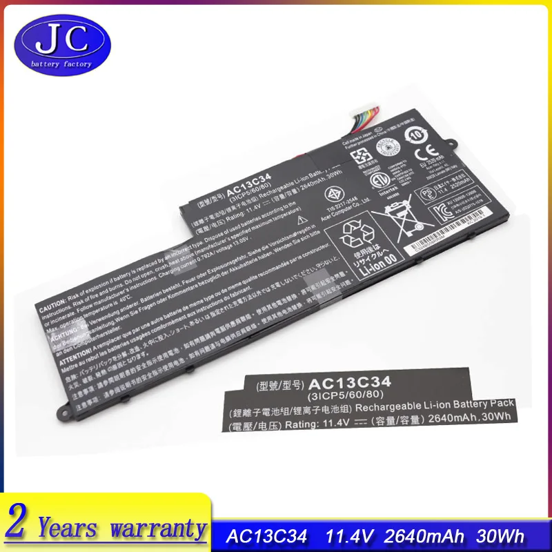 

JCLJF New AC13C34 Laptop Battery For Acer Aspire V5-122P V5-132 E3-111 E3-112 ES1-111M MS237 KT.00303.005 11.4V 2640mAh 30WH