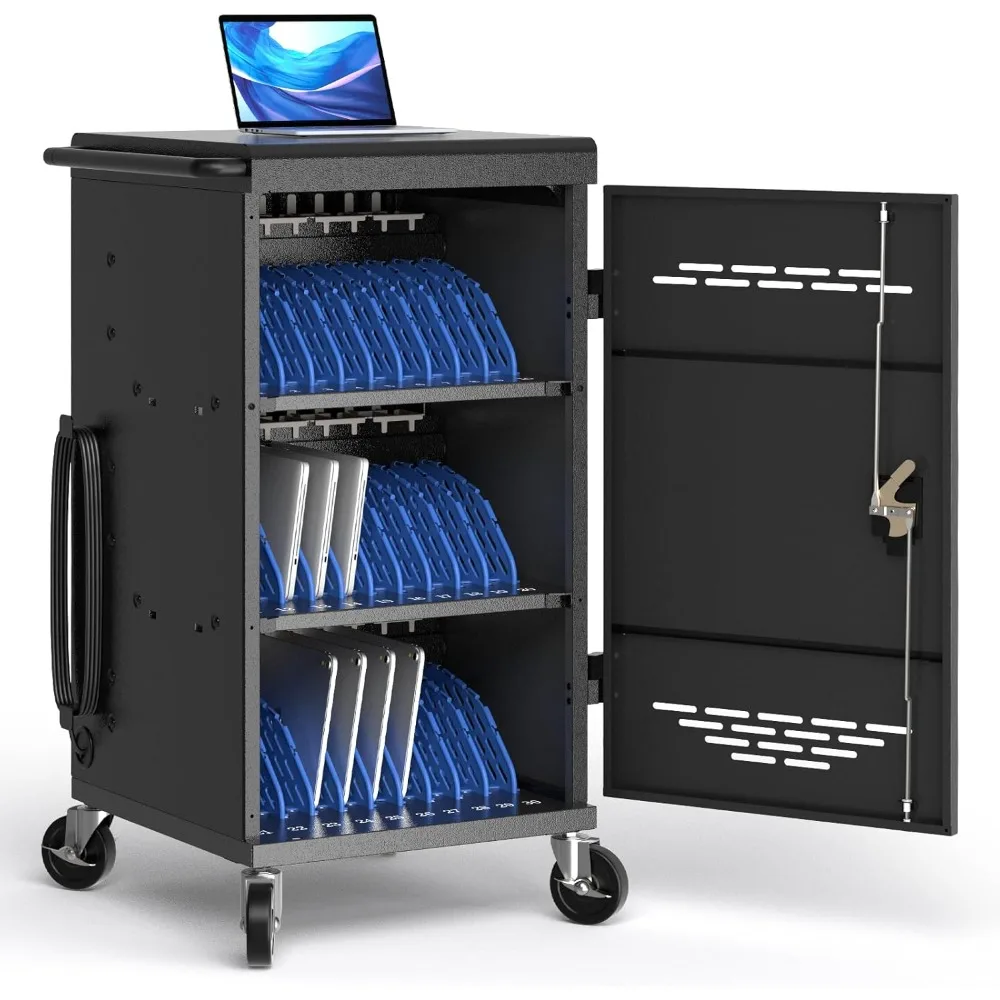 

Полностью собранная 30-нитная зарядная станция для Chromebook/iPad/ноутбука, зарядная тележка с кабелем, заземлением выключателя