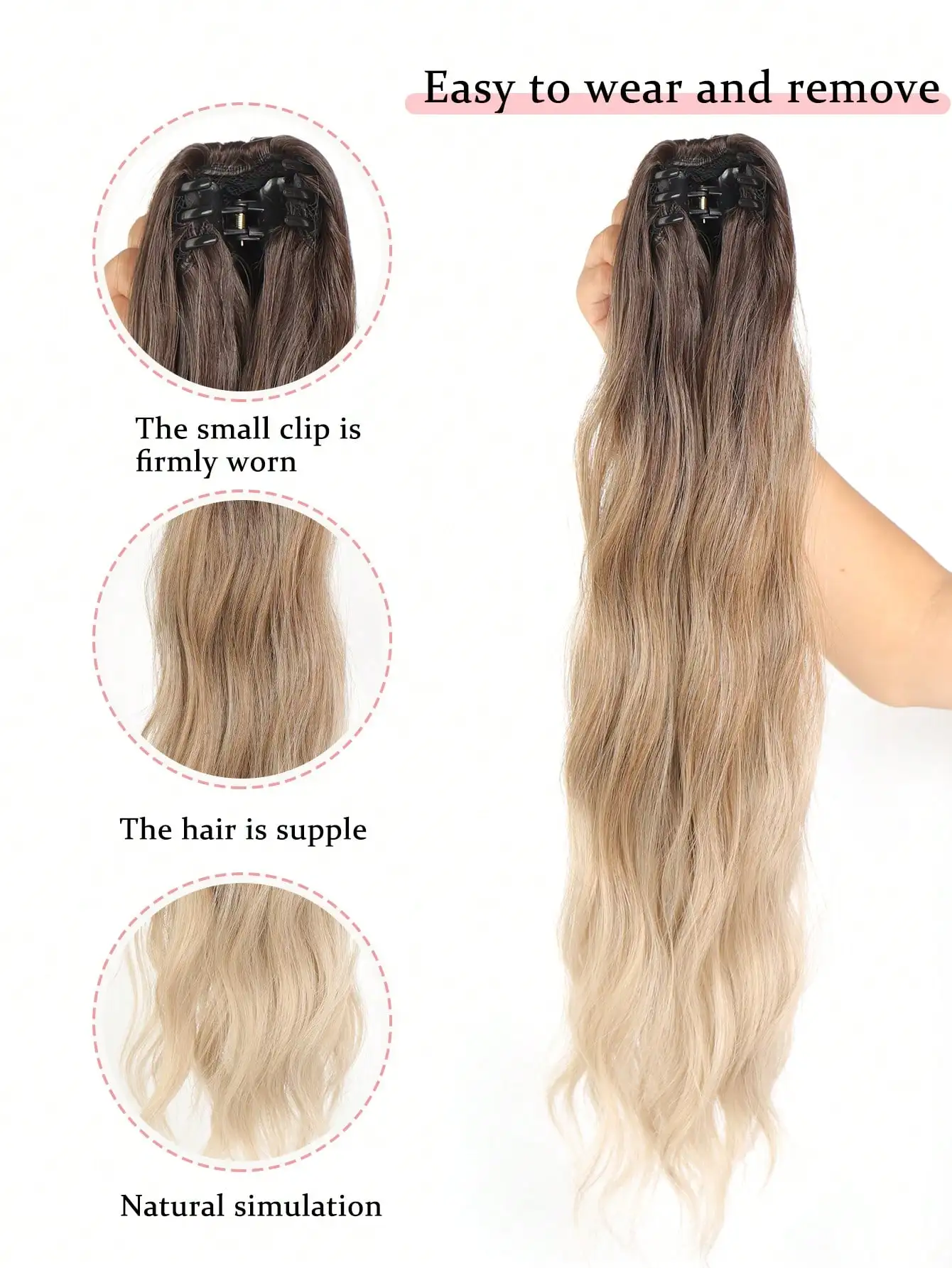 Aosiwig Synthetic Long Water Wave Ponytail Wavy Ombre Blonde Hair Ponytails Extension For Women Fake False Hairpiece Halloween