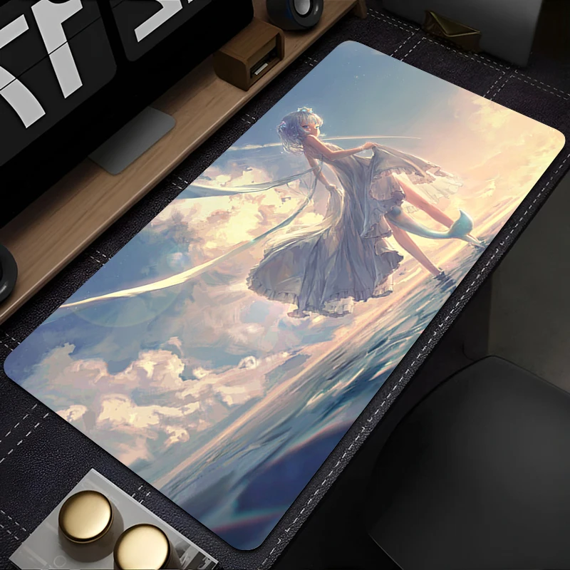 

Коврик для мыши H-hololive Gawr Gura, расширенный игровой коврик для мыши с прошитыми краями, настольный коврик, нескользящая основа, коврик для компьютерной клавиатуры