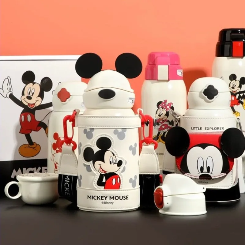 

Disney Mickey Cartoon Thermos Cup Bear Silicone Children's Cute Double Cover Straw Men's and Women's Kindergarten Portable