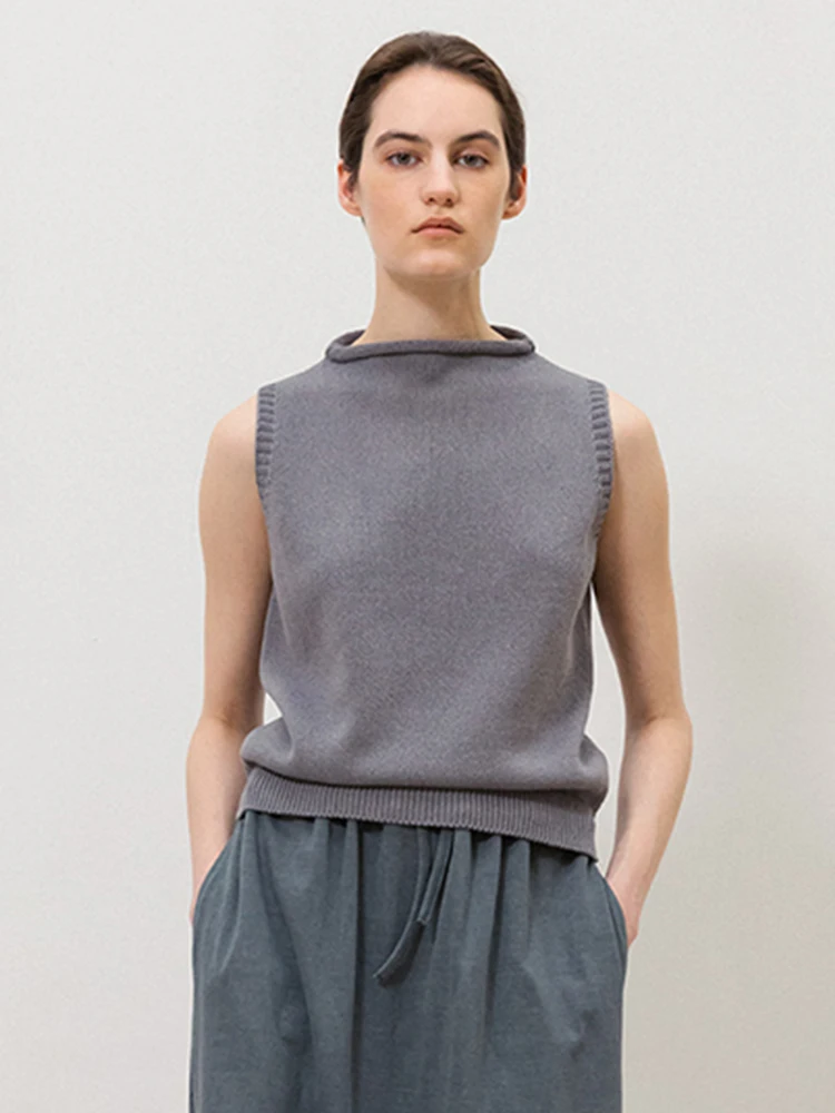

Moondal Sleeveless Knitted Vest Women's Style 26 New Pure Color Slim Fit Overhead Small Shirt Elegant Cuffed Top Cotton Blend...