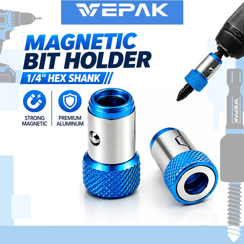 VEPAK Blue Knurled Magnetic Bit Collar, Anti Slip Anti Drop Screwdriver Bit Holder, Tool Accessory