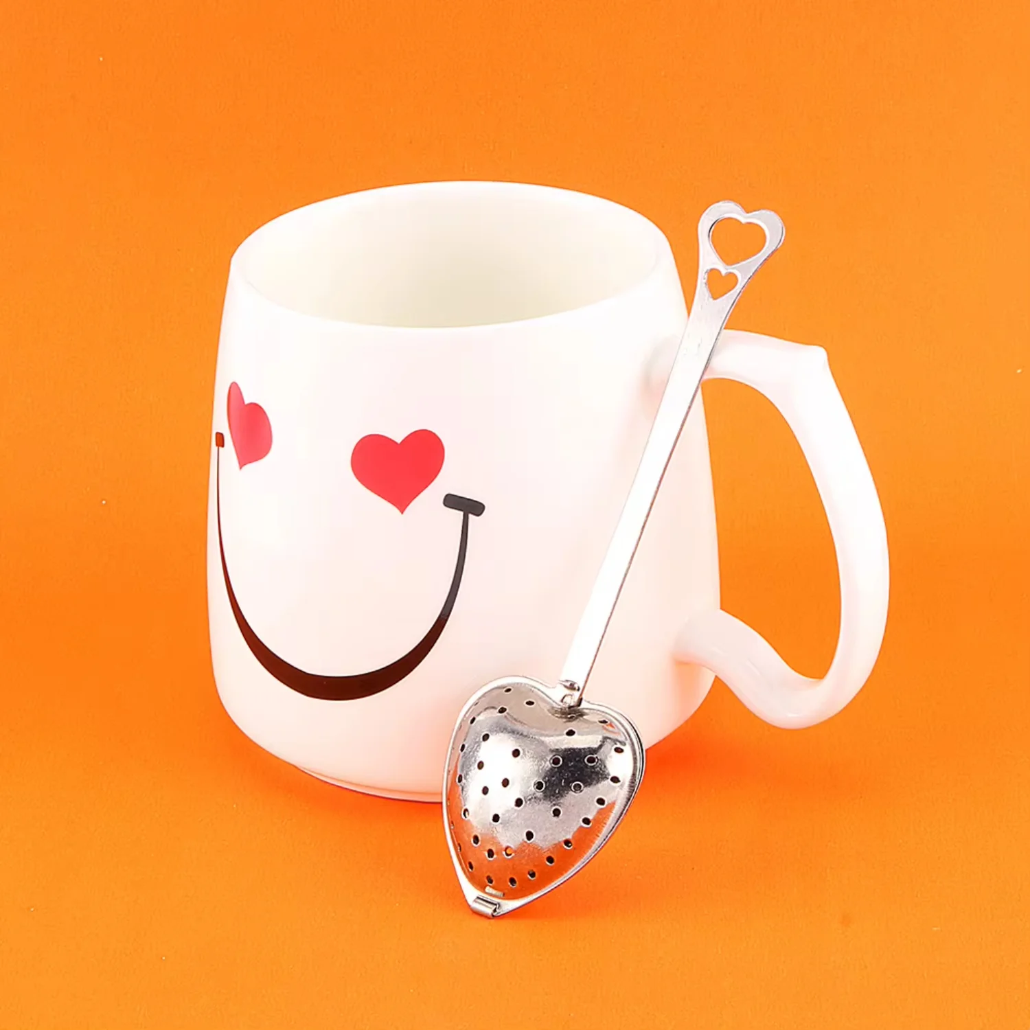 1X Stainless Steel Filter Tea Infuser Heart Shape Spoon Strainer Reusable Tea  Plastic Tea Strainer Measure Stir&Press