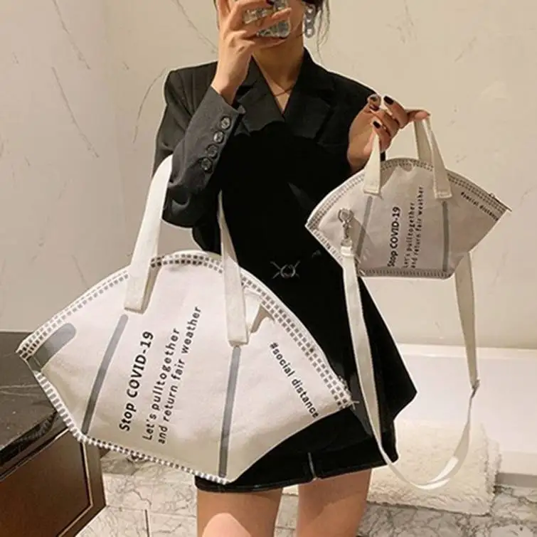 Women Large Mask Shopping Bag Canvas Shoulder Bag Home Storage Bag Luxury Handbag Tote Bag