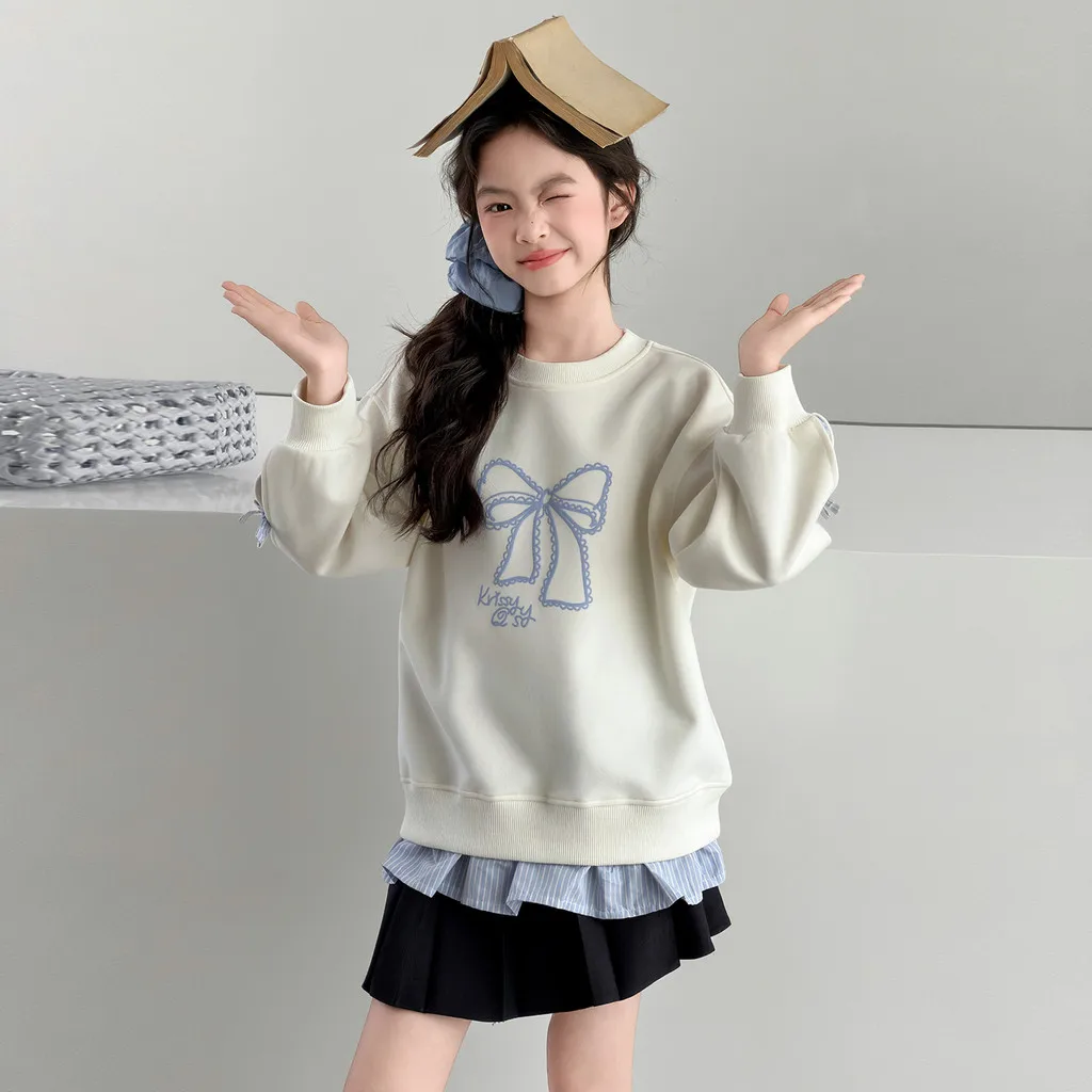 Girls Sweatshirt Autumn Bow Cute Pullover Children Tops 2026