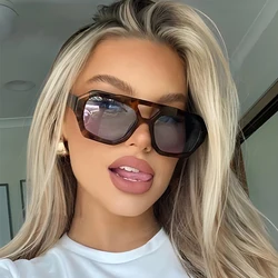 Leopard Blue Square Sunglasses Women Retro Double Bridge Luxury Brand Sun Glasses Female Fashion Shades Eyewear Oculos De Sol