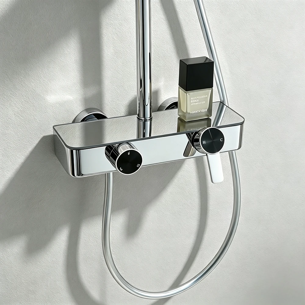 Three Ways Water Outlet Shower System Set Wall Mounted Bathroom Shower Faucet Set Rainlfall Pressurized Shower Set for Bathroom
