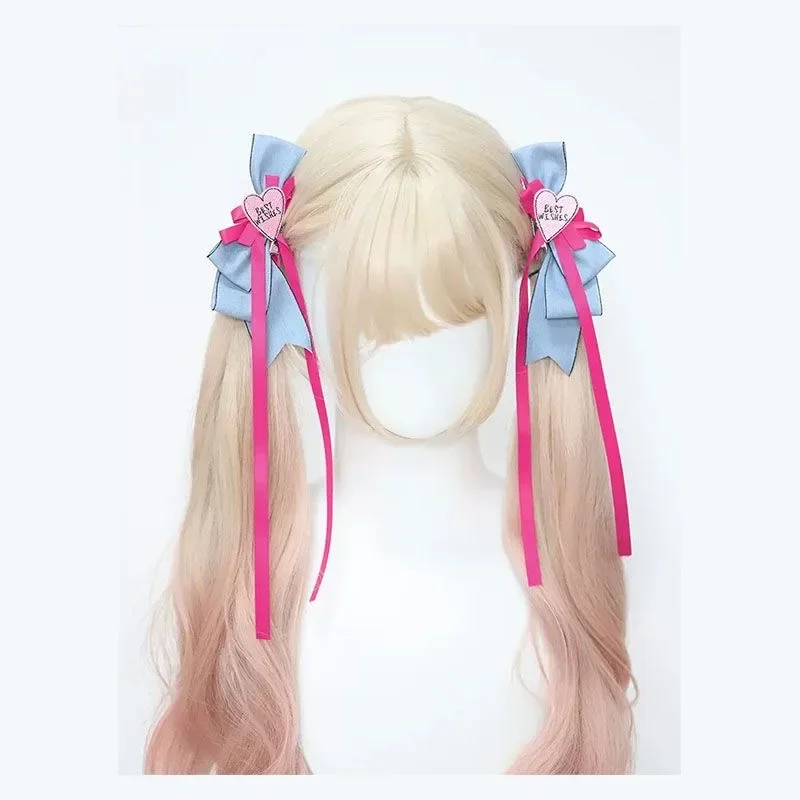 

Fashionable Pink Blue Double Ribbon Bow Women's Hair Clip Spicy Girl American Dopamine Hairpin Accessories