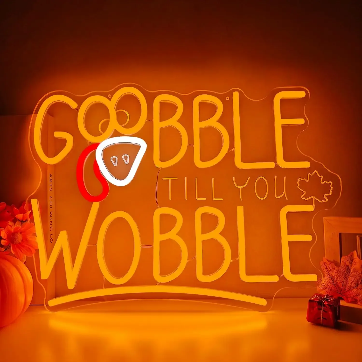 Gobble Till You Wobble Neon Sign Orange Turkey LED Wall Art USB Powered  Thanksgiving Party Dining Room Fall Novelty Gift  Decor
