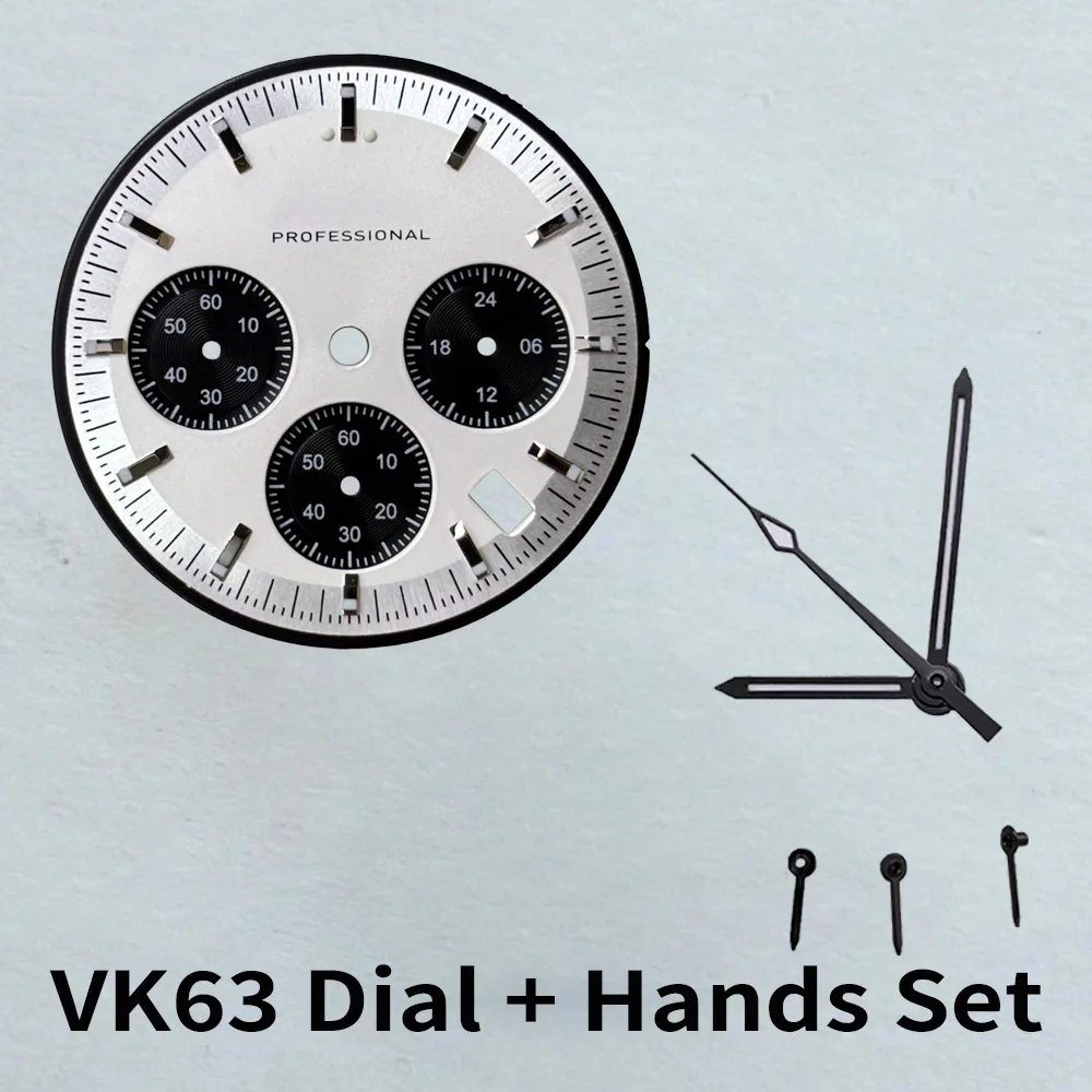 32.5mm VK63 Dial Hands Set S Logo Chronograph Watch Face 4.2 Date Panda Mod Parts