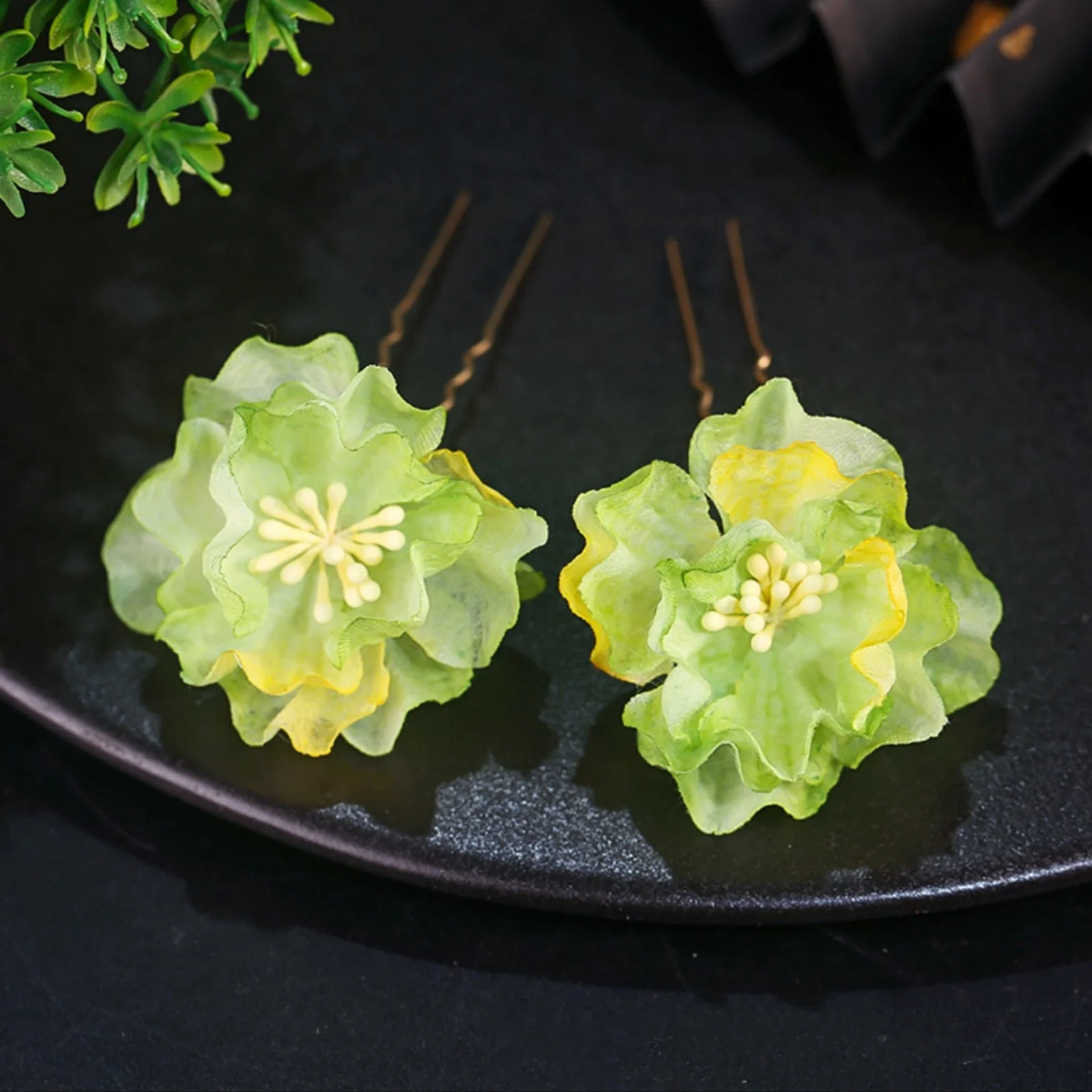 2 Stück Hanfu-Haarschmuck mit Seidenblumen, kleine Haarnadel mit gebügter Blume, Haarschmuck im antiken Stil, Blumen-Haarnadel, geformte Haarnadel – Detail 8