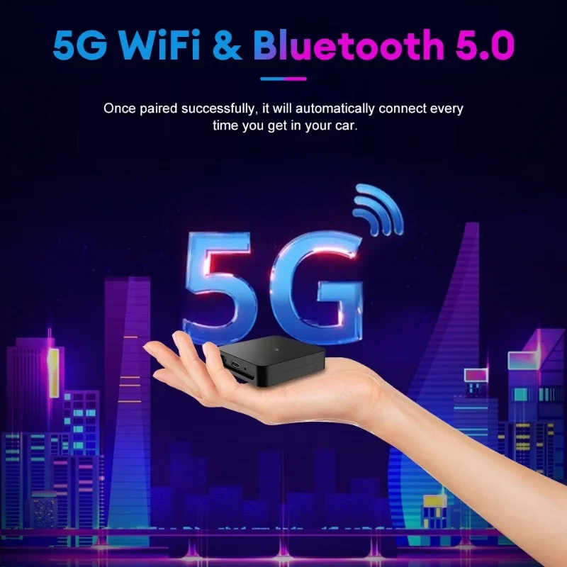 Carplay Android Auto 2-in-1 Wired To Wireless Adapter Efficient Transmission Car-Phone Interconnection 5G WiFi  Bluetooth 5.0