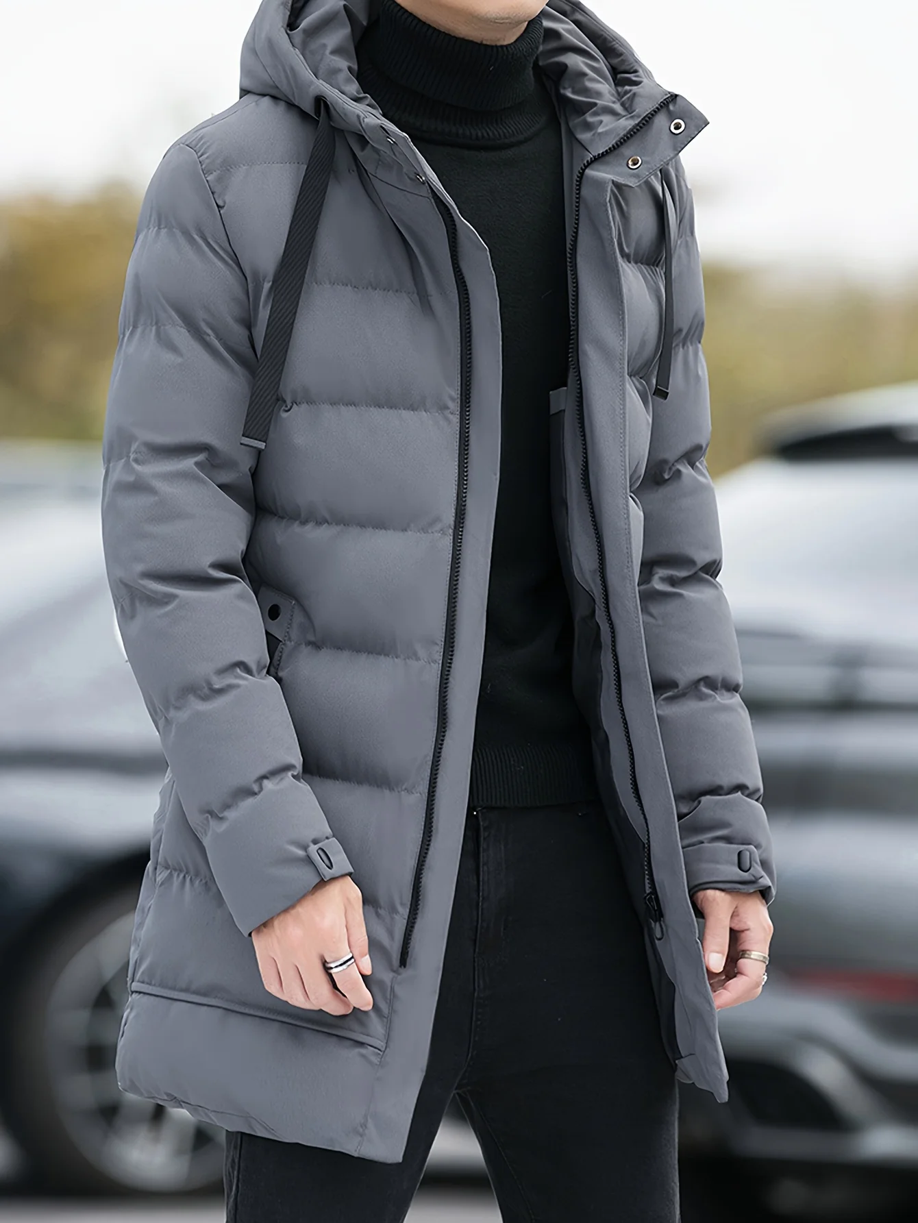 

Мужская зимняя куртка с капюшоном - пальто-тяжеловец. Мягкая и теплая повседневная верхняя одежда с застежкой-молнией, карманами, можно стирать в машине.