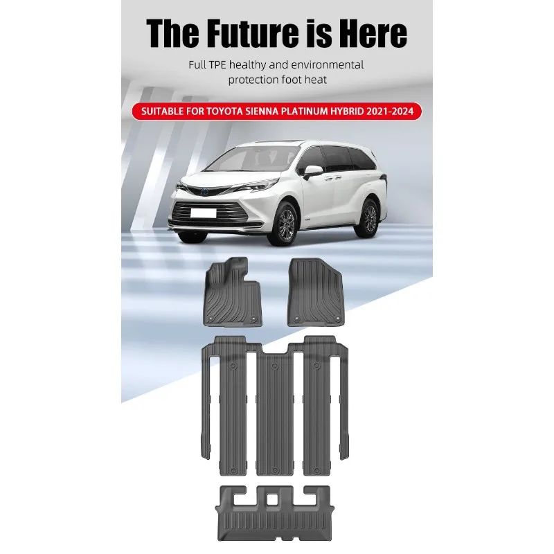 Floor Mats For Toyota Sienna Platinum Hybrid 2021-2024 All-Weather TPE Car Mats Full Set Waterproof & Non-Slip Protection 4PCS